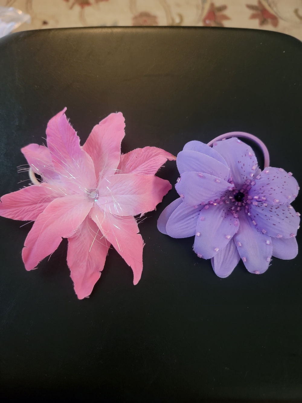 Pink and Purple Floral Pony Tail Holder - Set of 2